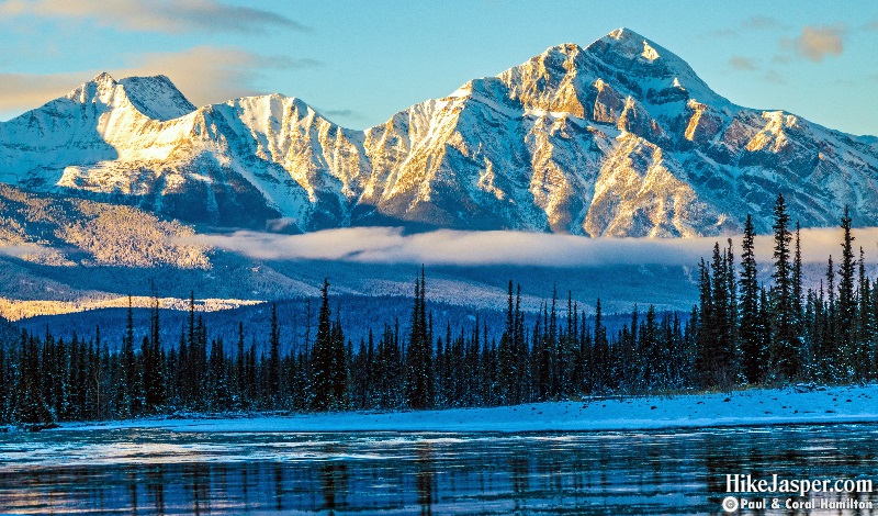 Photo Spots in Jasper National Park - Athabasca River with Pyramid Mountain